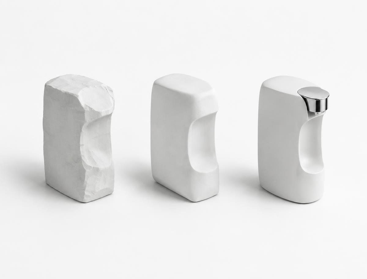 Three stages of a white product prototype